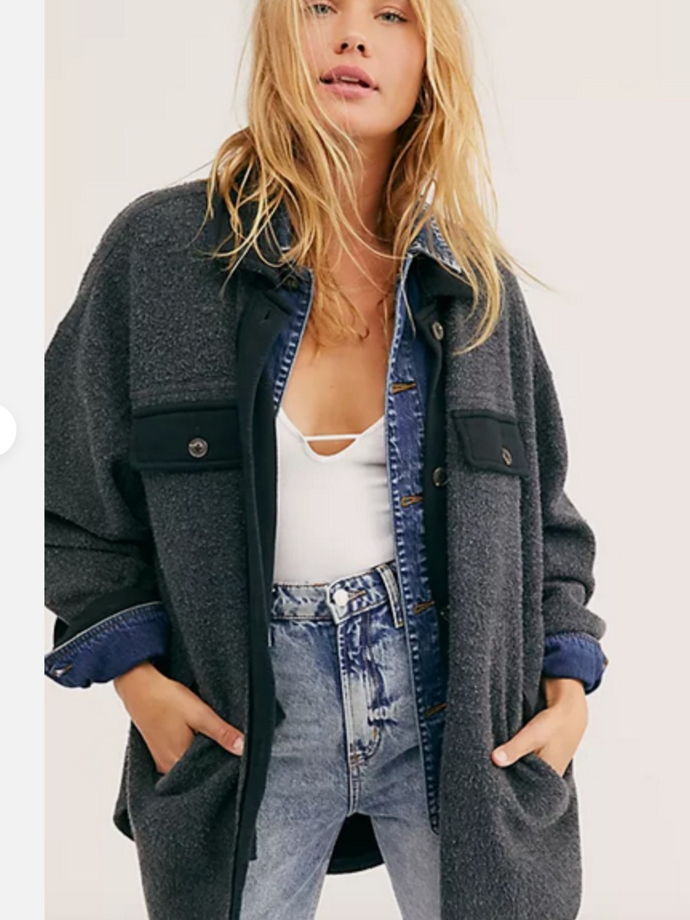 Free People Ruby Jacket in Incense Gray Oversized Slouchy Shacket Distressed